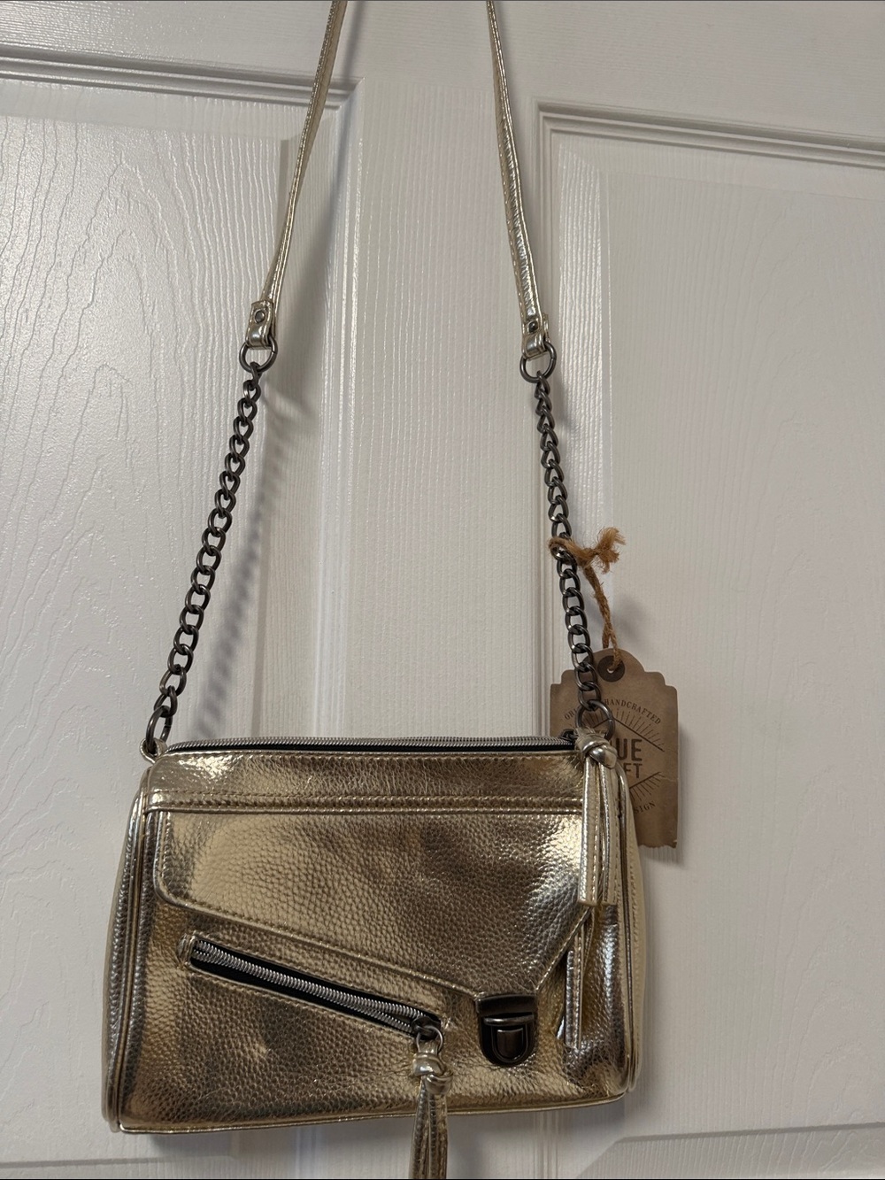 True Craft Metallic Gold Crossbody with Chain and Tassel